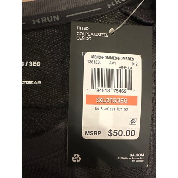 Under Armour Mens 3XL HeatGear Seamless Fitted Run T-Shirt In Black - Picture 5 of 7